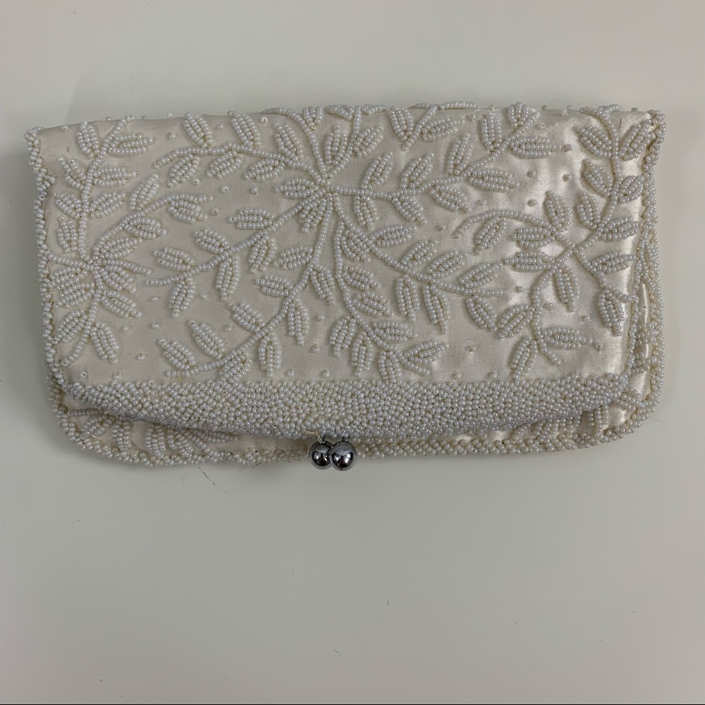 Vintage White Beaded Purse and Gloves